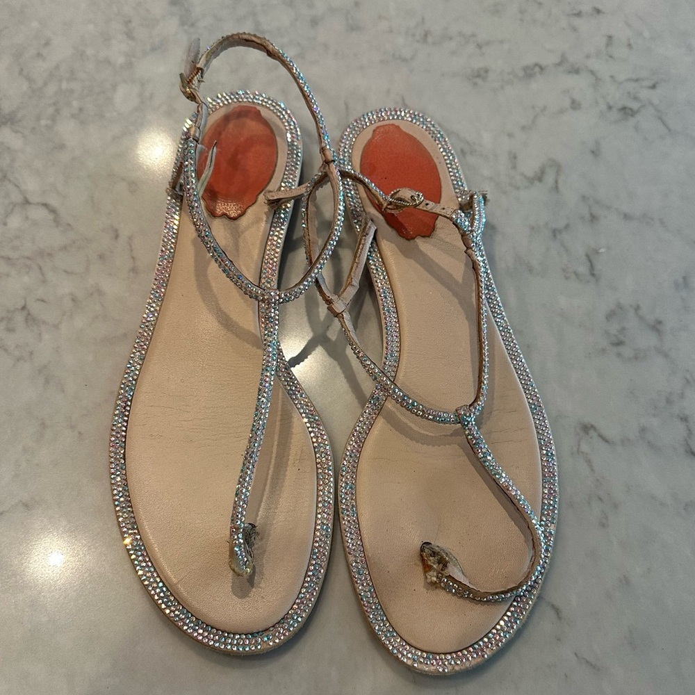 Rene Caovilla Silver Rhinestone Sandals